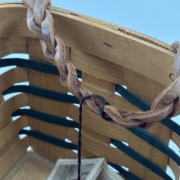 Peterboro Woven Basket Braided Leather Handles. 10.5" Wide Braided Green VTG - Picture 9 of 10